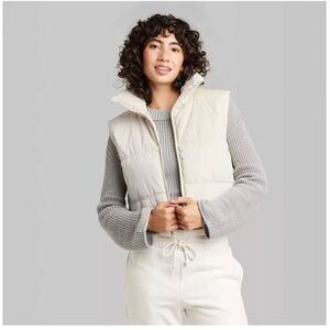 Wild Fable Ivory Cream Iridescent Cropped Puffer Vest NWT